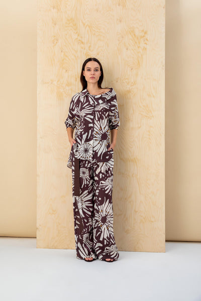 ASYMMETRICAL NECKLINE FLORAL PRINT BLOUSE