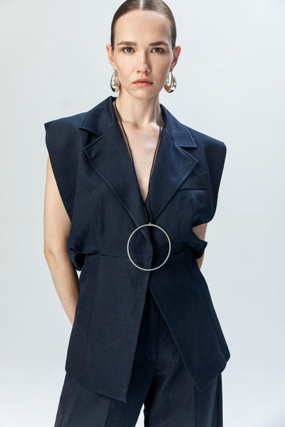 DOUBLE-BREASTED LINEN VEST