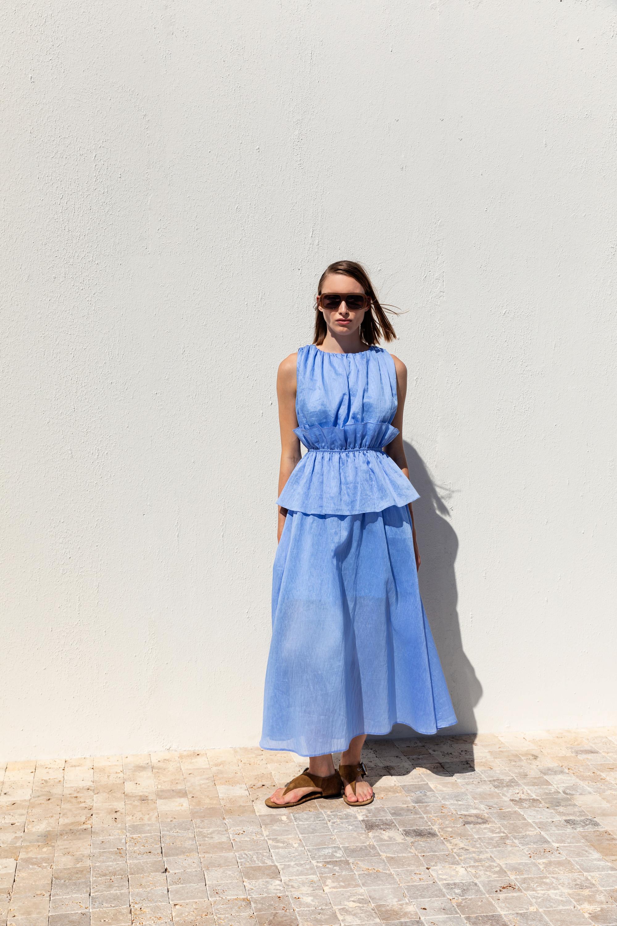 PEPLUM WAIST LONG DRESS