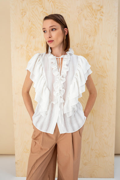 BLOUSE WITH RUFFLED TIE DETAIL
