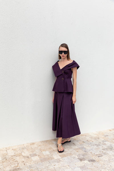 HIGH-WAISTED PLEATED LONG SKIRT