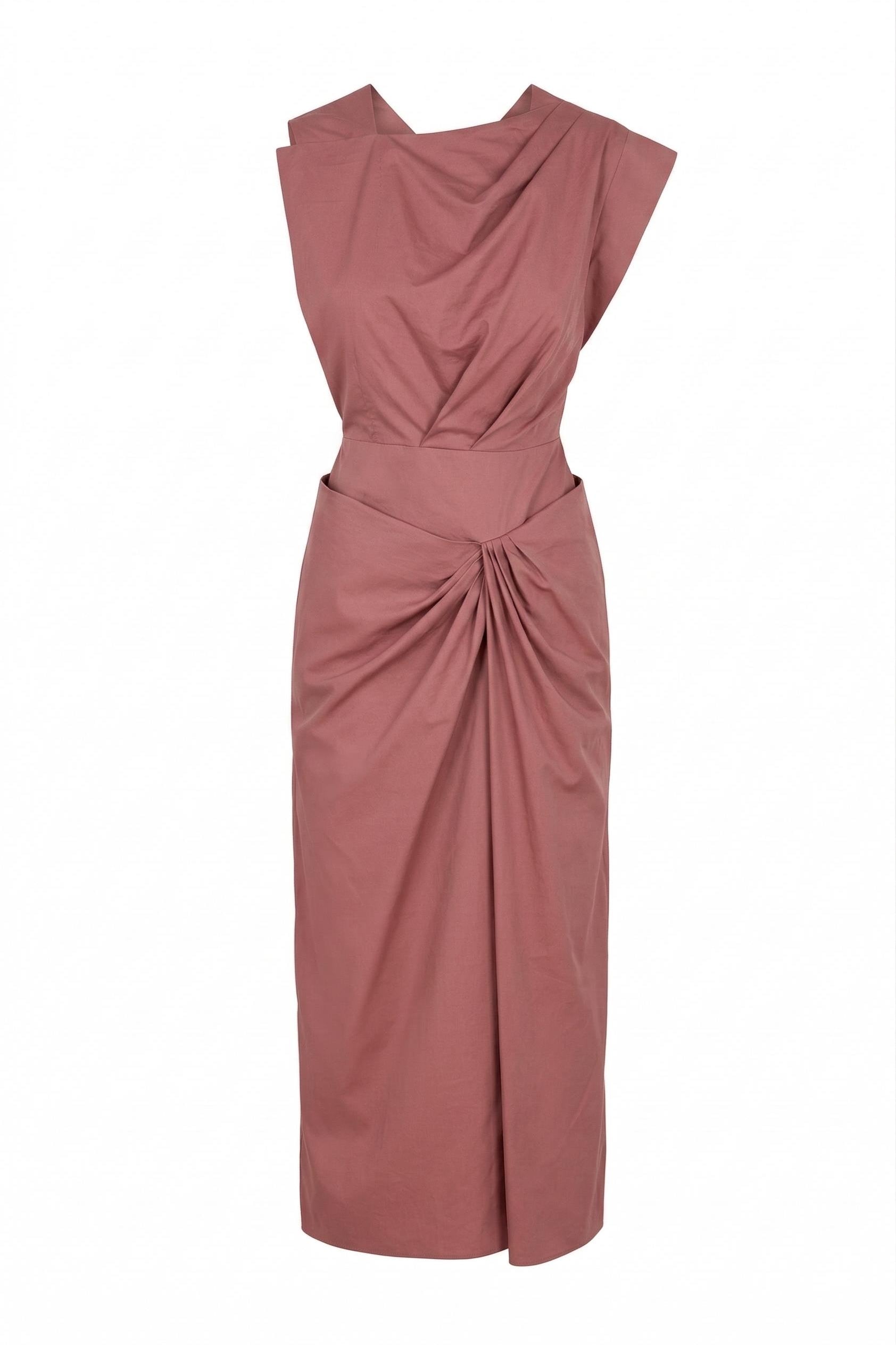 ASYMMETRIC DRAPED MIDI DRESS