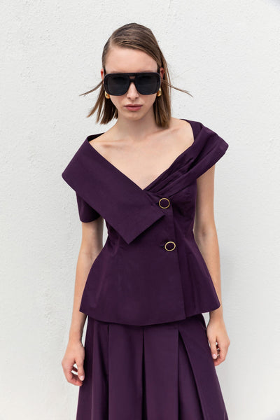 ASYMMETRICAL COLLAR WRAP BLOUSE