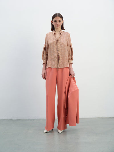 LACE-UP PATTERNED BLOUSE