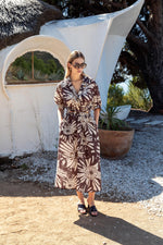 BEL DEKOLTELİ FLORAL DESENLİ ELBİSE