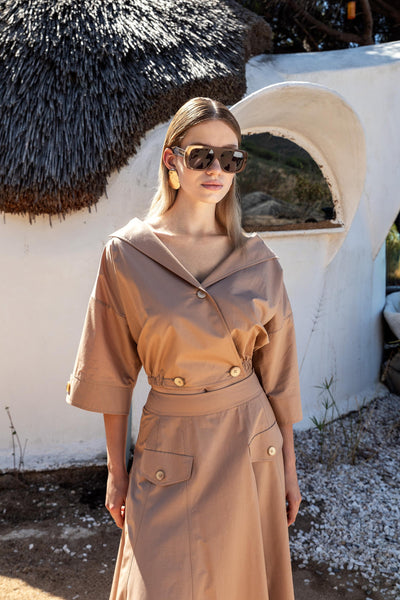 WRAP BLOUSE WITH GATHERED WAIST