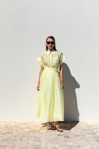 GATHERED PLEATED MIDI SKIRT