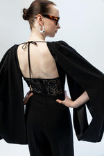 LACE-DETAILED SLIT-SLEEVE JUMPSUIT