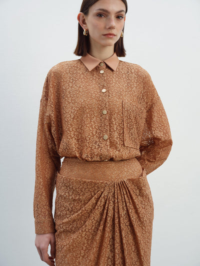 LACE TEXTURED COLLAR DETAIL SHIRT