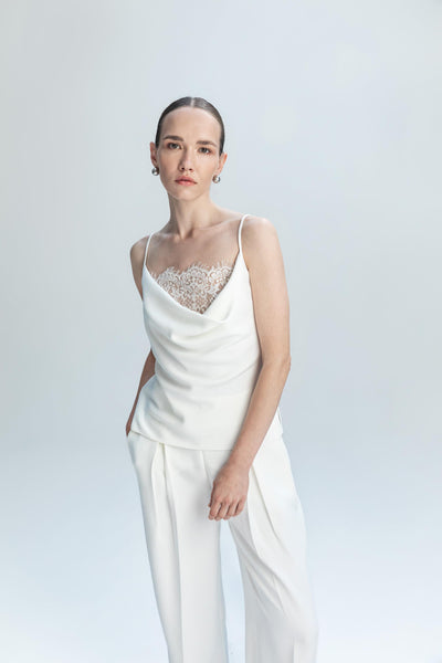 LACE GARNISHED DRAPED BLOUSE
