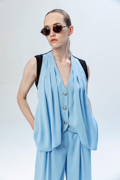 DRAPED CONTRAST LONG VEST
