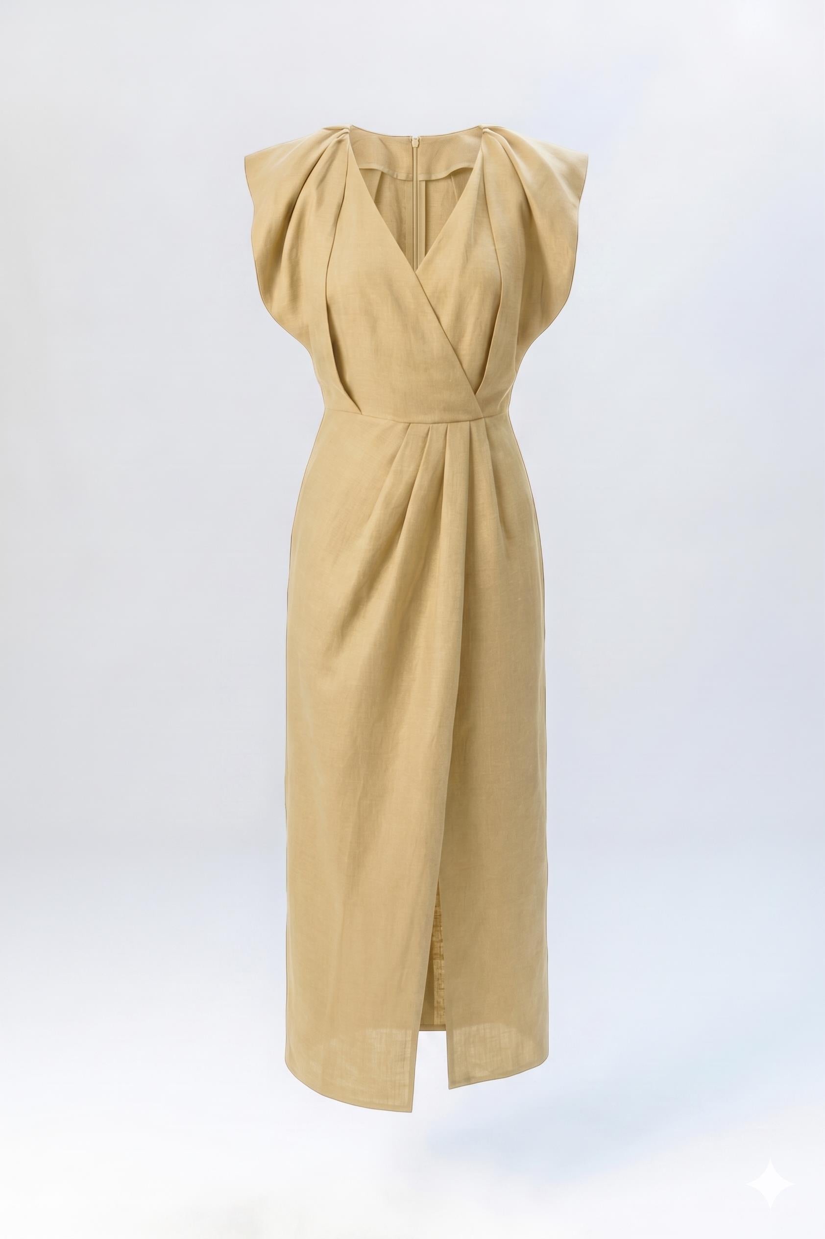 v neck linen midi dress SUNSET Sleeveless V-Neck Linen Midi Dress Rose / S