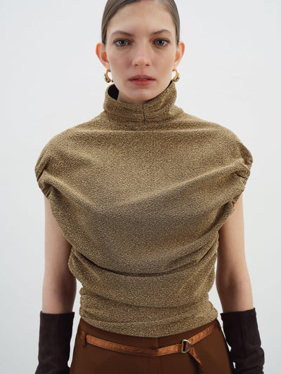 DRAPED HIGH-NECK BLOUSE