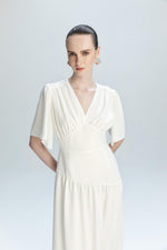 DRAPED V-NECK MAXI DRESS