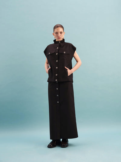 BUTTON DETAIL STAND COLLAR VEST
