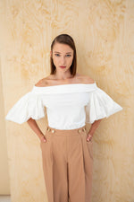 LOW-SHOULDER BLOUSE WITH BALLOON SLEEVE