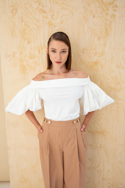 LOW-SHOULDER BLOUSE WITH BALLOON SLEEVE