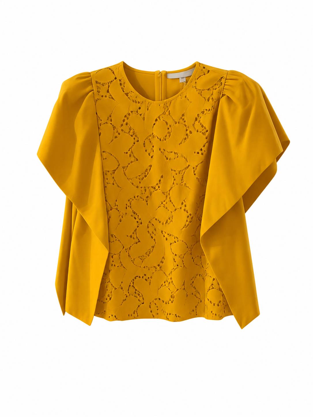 RUFFLED BLOUSE WITH LACE EMBROIDERY