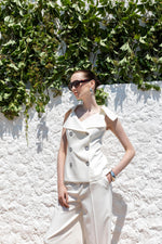 SCULPTURAL SHOULDER DETAIL WRAP BLOUSE