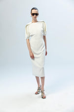 LAYERED MIDI DRESS WITH SHOULDER DETAIL