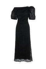 BOAT NECK LACE MIDI DRESS