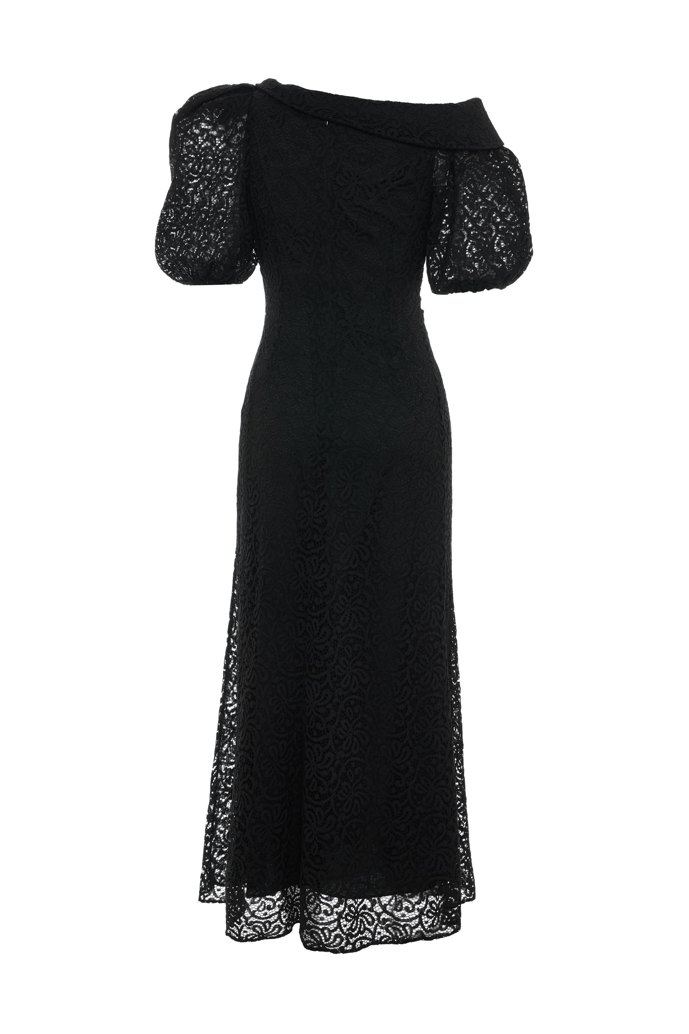 BOAT NECK LACE MIDI DRESS