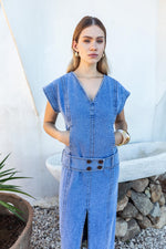 BELTED DENIM MIDI DRESS