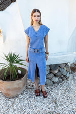 BELTED DENIM MIDI DRESS