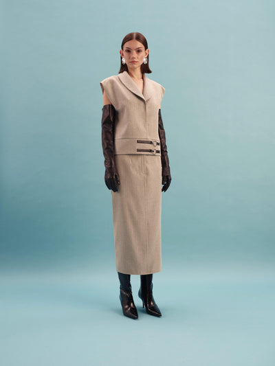 DOUBLE-BREASTED BELTED WAISTCOAT