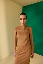 TEXTURED WRAP-NECK BLOUSE WITH V-NECKLINE