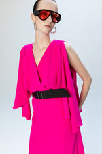 WRAP NECK MIDI DRESS