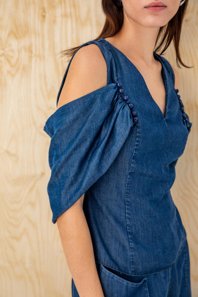 OFF-SHOULDER DRAPED BLOUSE