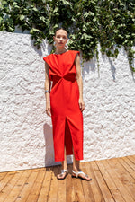 DRAPED DRESS WITH SHOULDER DETAIL