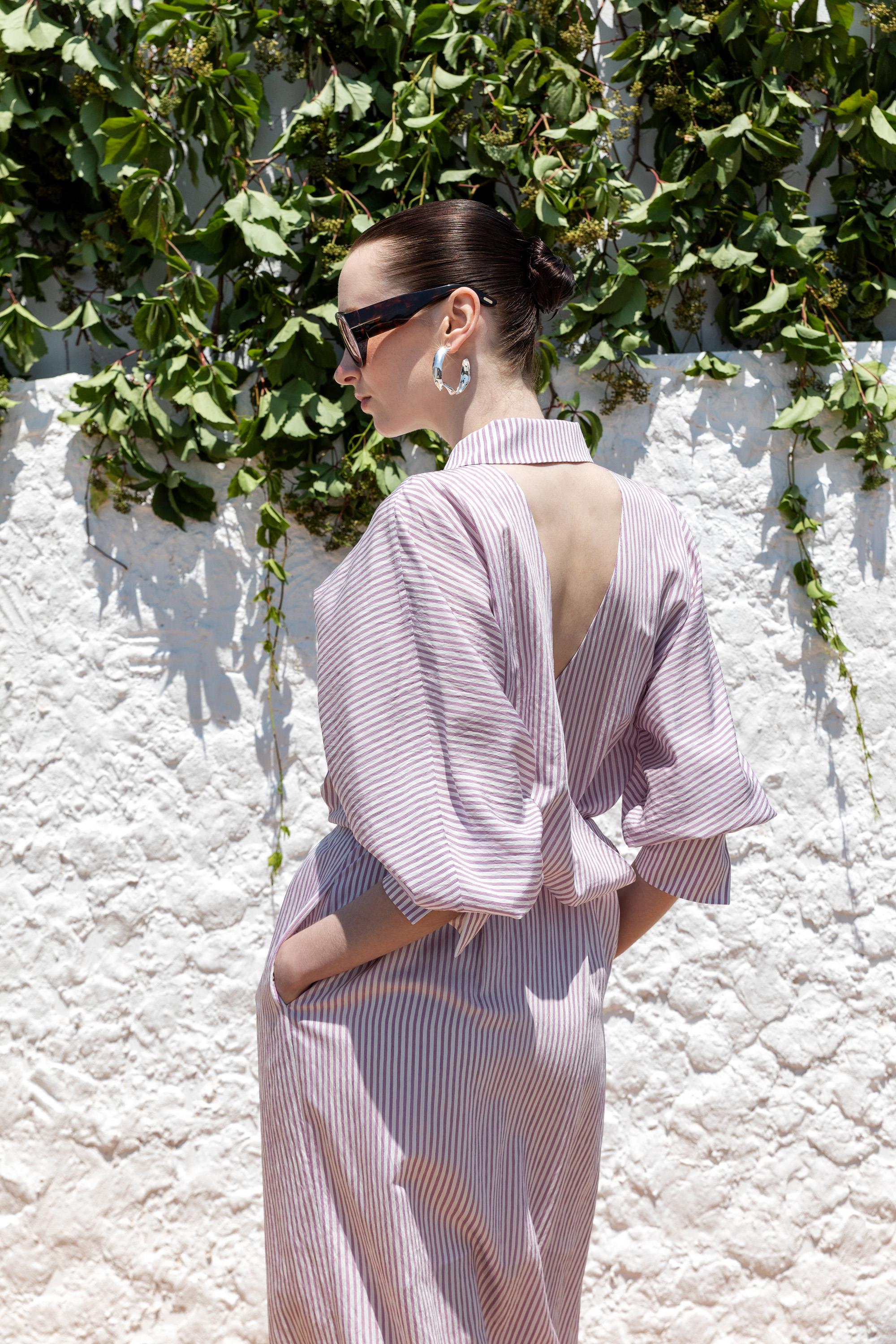 BACKLESS STRIPED SHIRT DRESS – Kameya