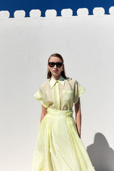 SHEER TEXTURED SHIRT-COLLAR BLOUSE