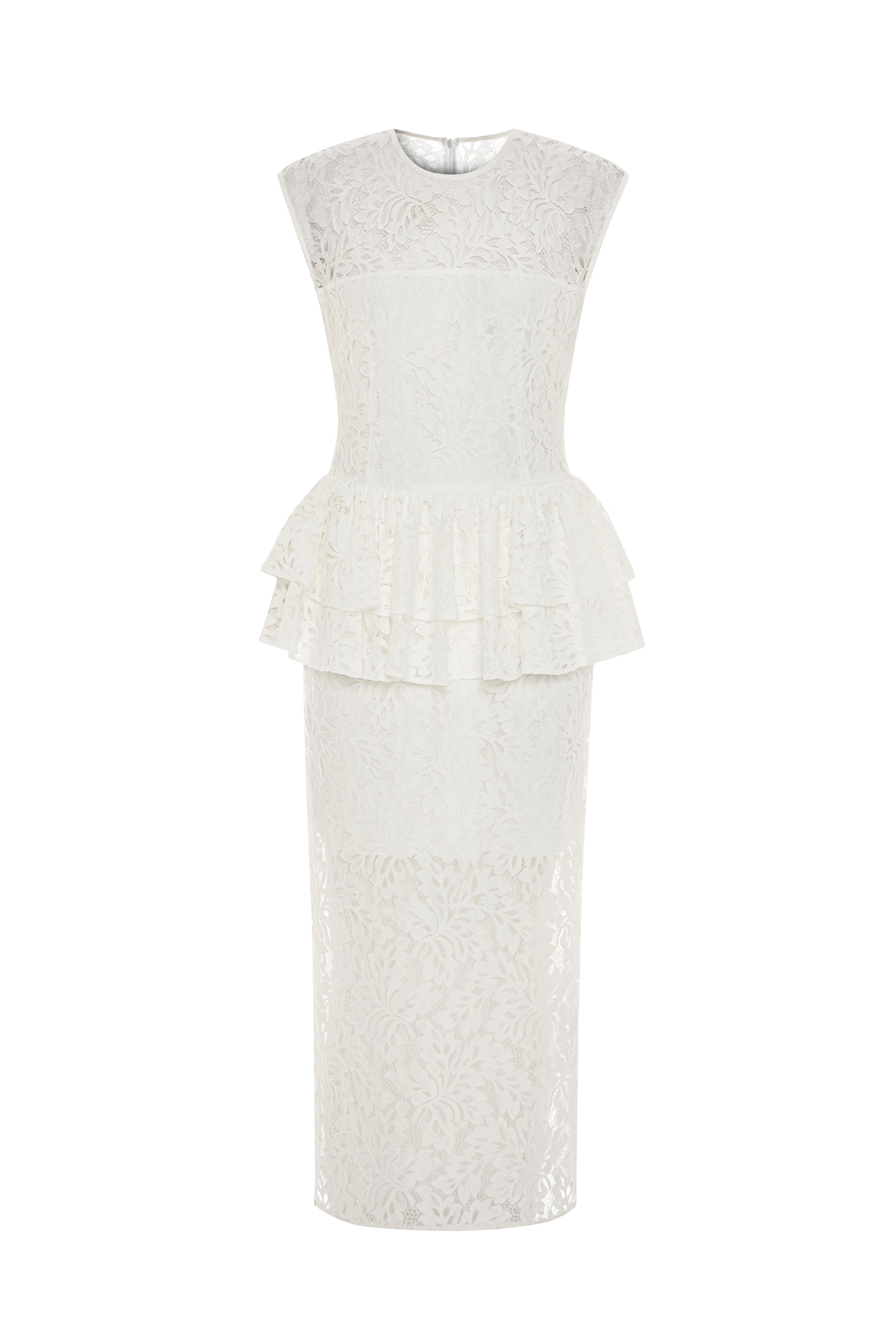 RUFFLED LACE MIDI DRESS