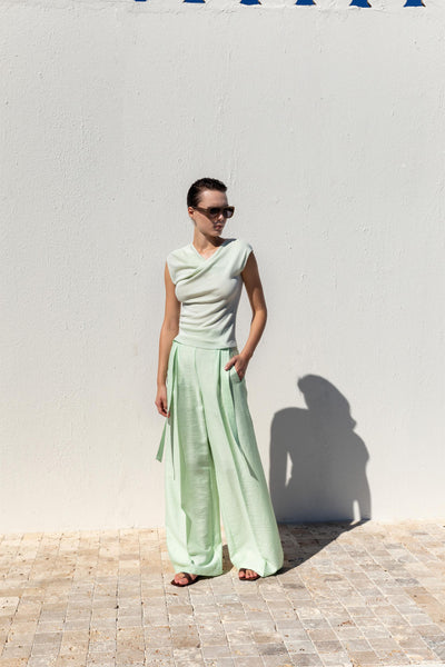 HIGH WAIST WIDE LEG LINEN TROUSERS