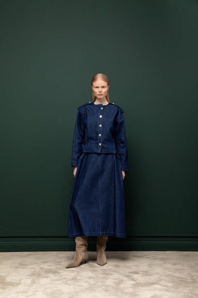 HIGH WAIST LONG DENIM SKIRT 26W30811